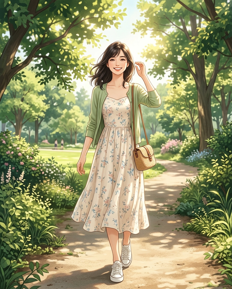 散歩する女性-0j